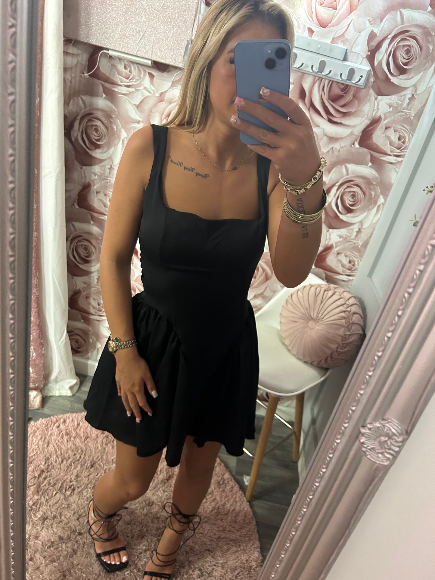 Tie Bow Backless Skater Dress With Padded Cups