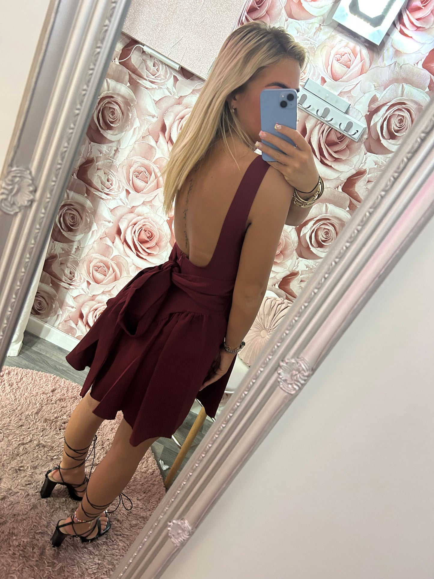 Tie Bow Backless Skater Dress With Padded Cups