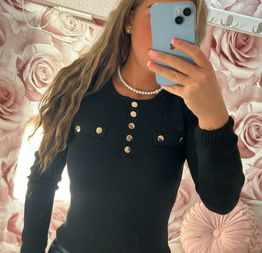 High Quality Ribbed Gold Button Pocket Jumper