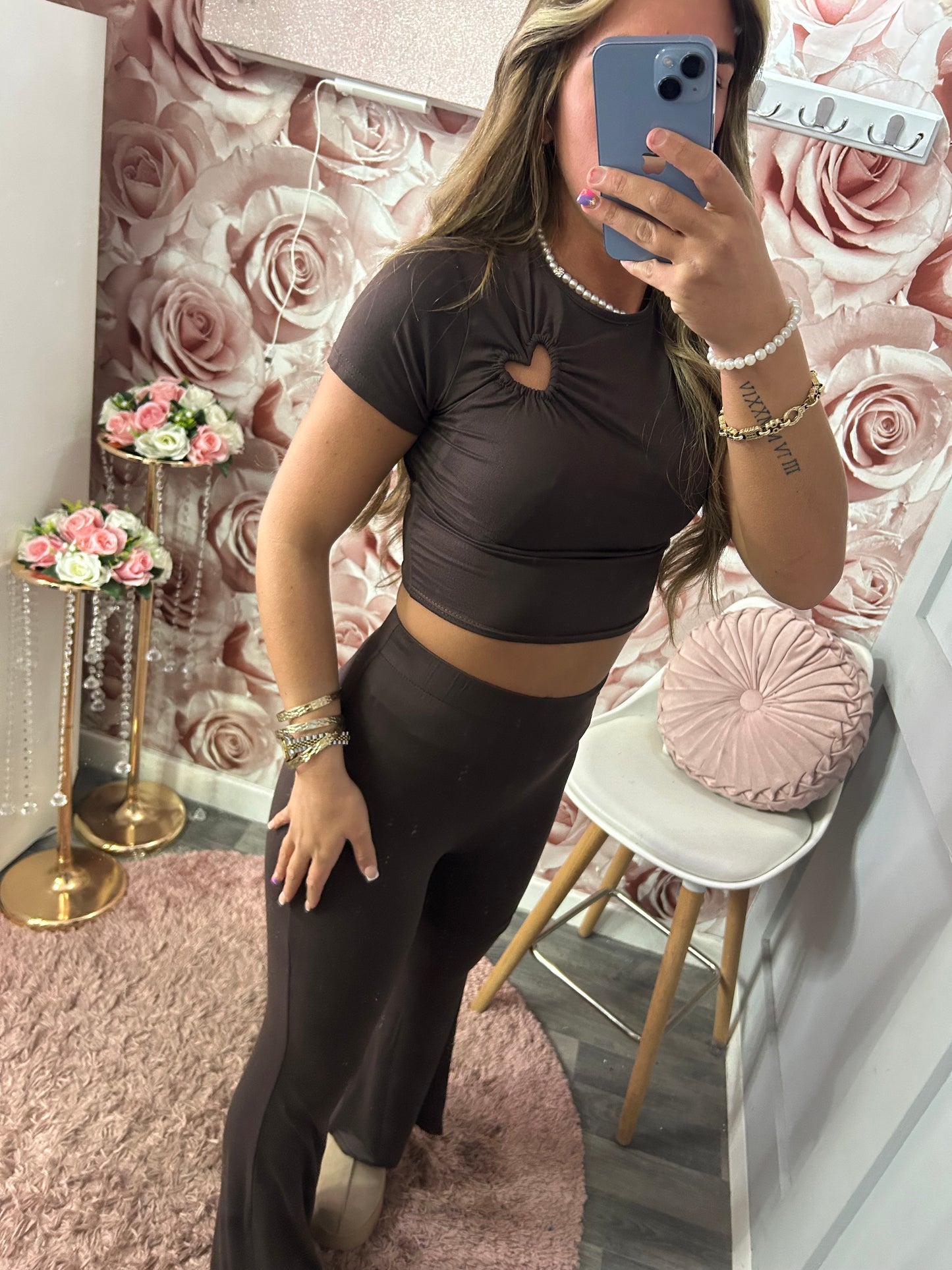 Cut Out Heart Crop & Flares Co-Ord Set