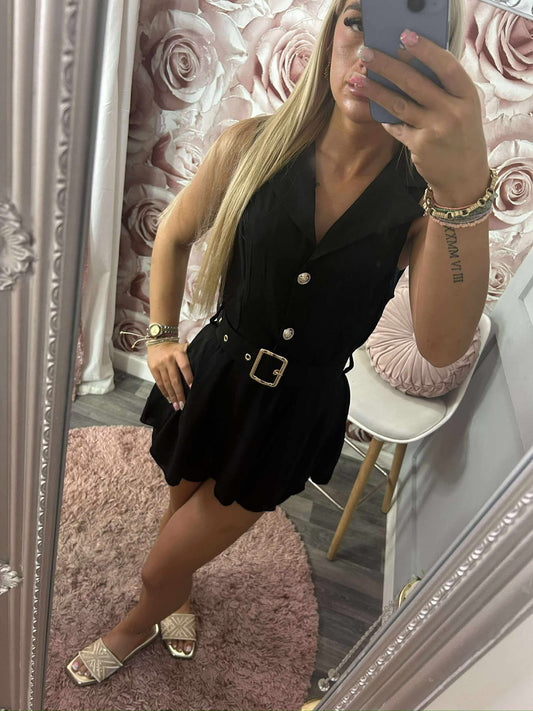 SALE- Gold Button Belted Skort Playsuit