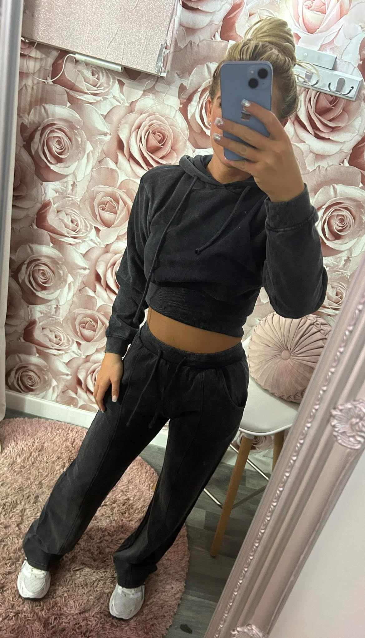Acid Wash Compression Corset Style Hooded Tracksuit