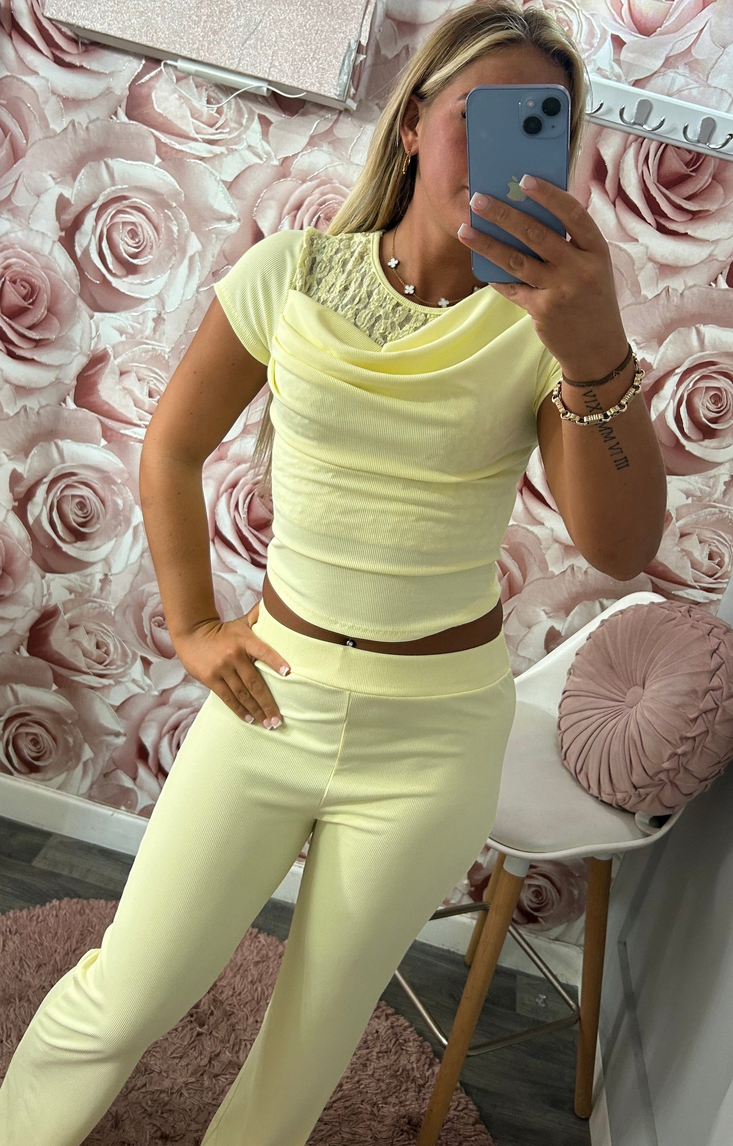 Lace Ruched Flared Co-Ord Set