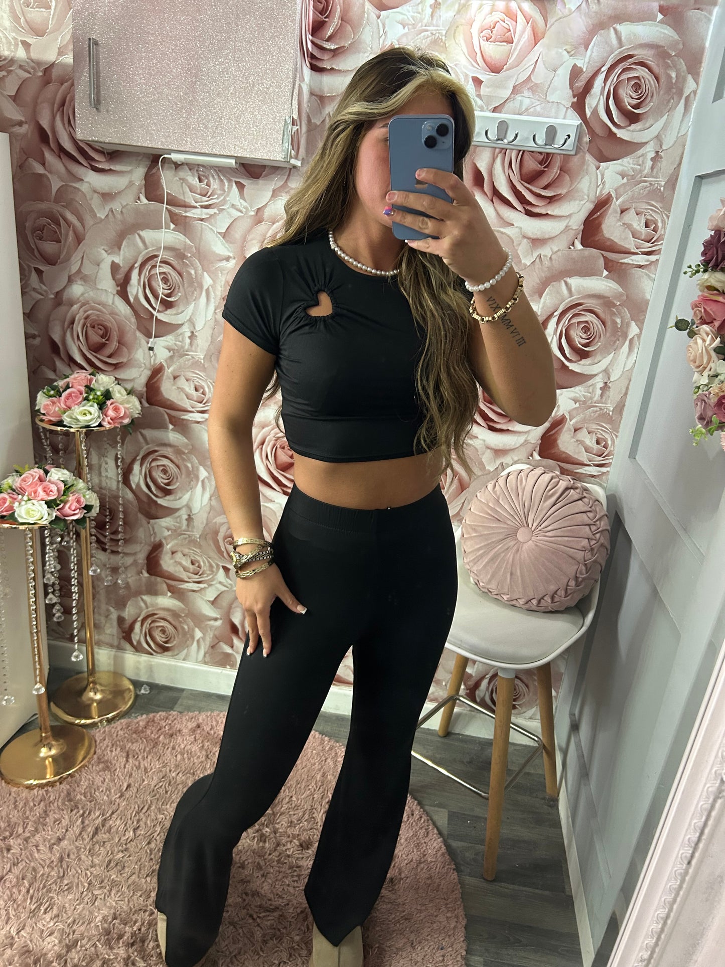 Cut Out Heart Crop & Flares Co-Ord Set