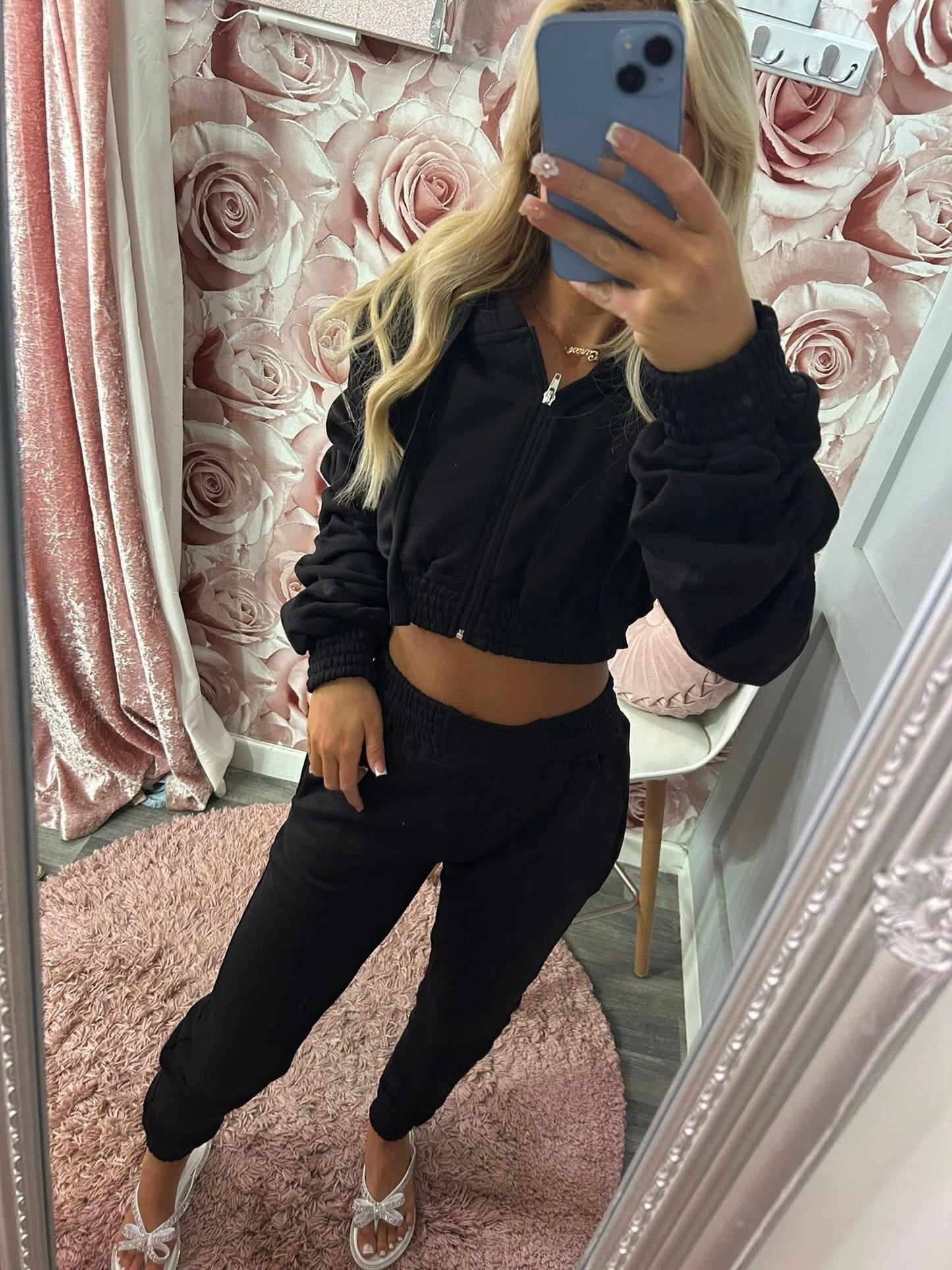 Ruched Sleeve Fleece Lined Hoodie and Joggers Set