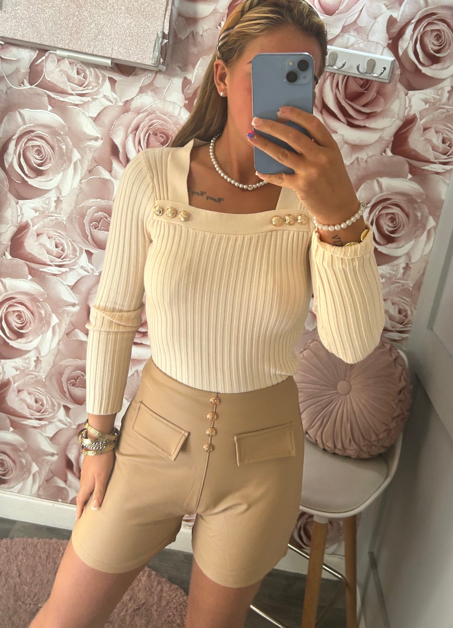 PU Faux Leather Gold Button High Waisted Shorts