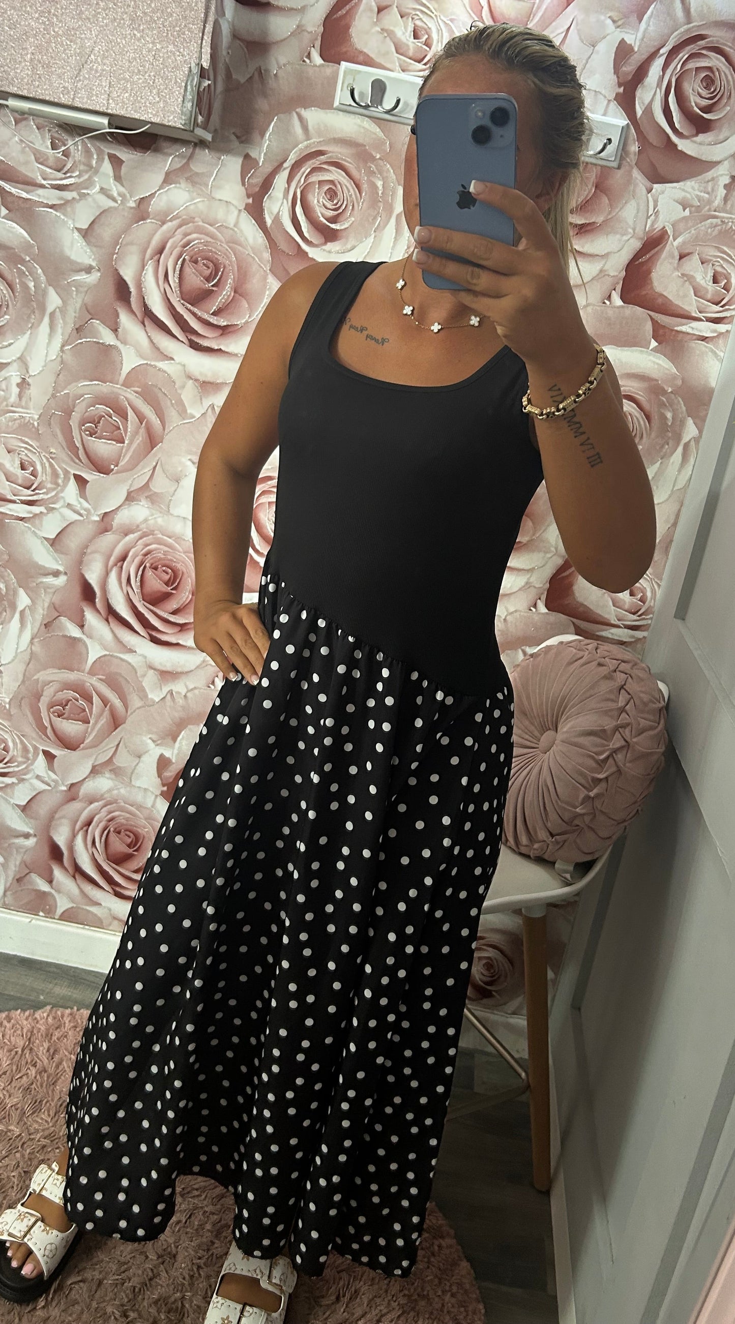 Polka Dot Sleeveless Maxi Dress