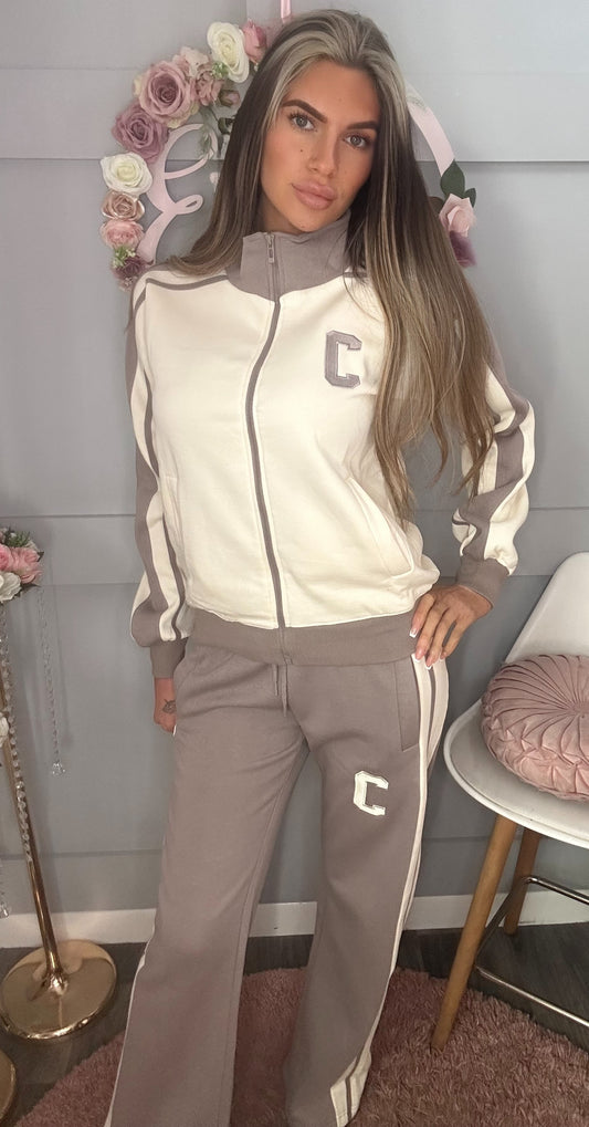 Zip Up Contrast C Jacket & Wideleg Joggers Co-Ord Set