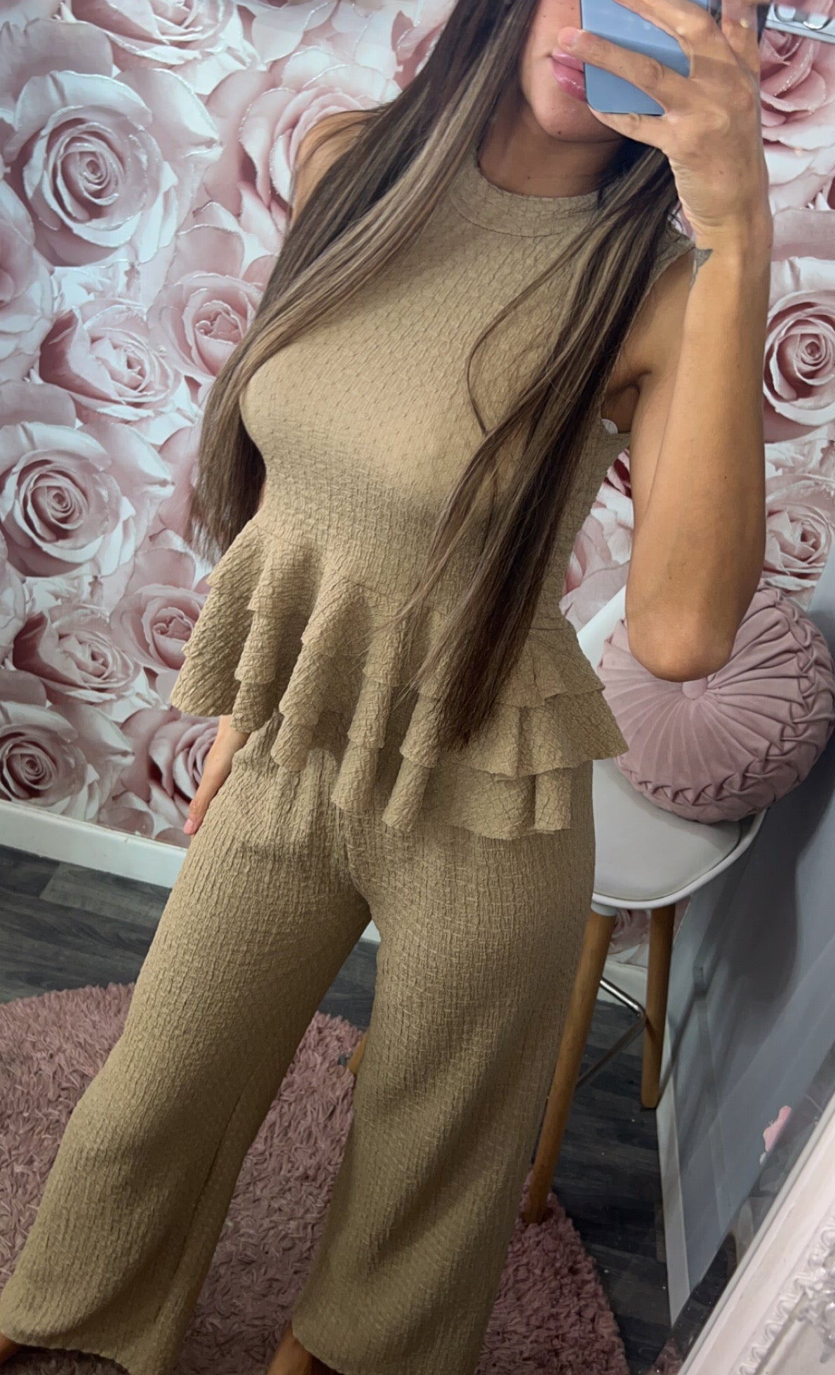 Cheesecloth Frill Peplum Co-Ord Set