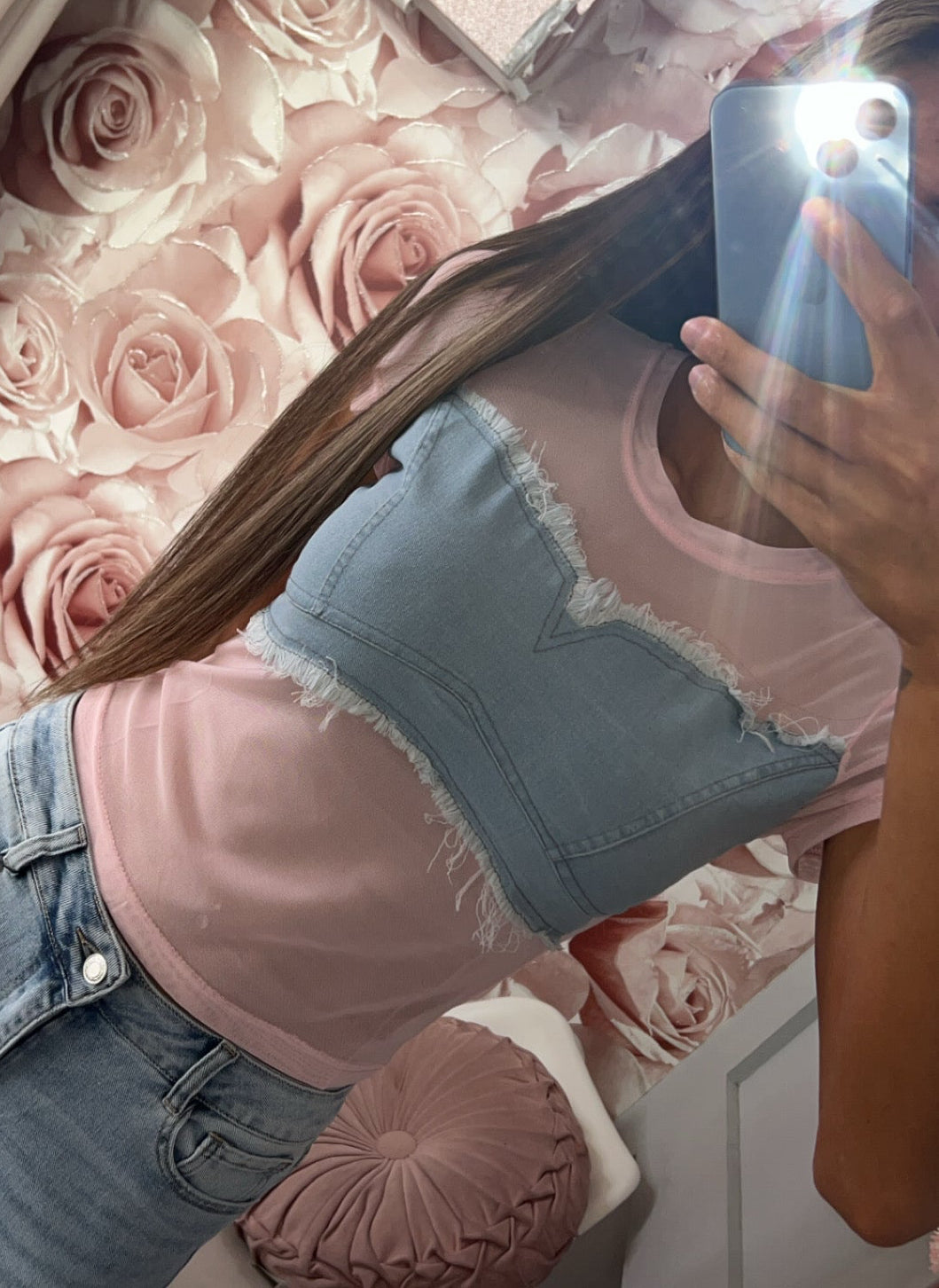 Denim Corset Mesh Tshirt