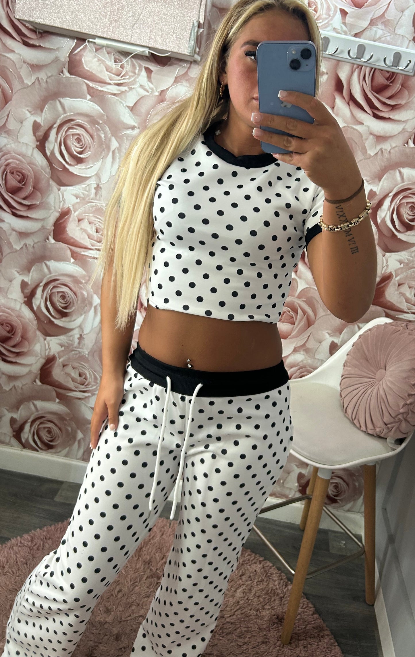 Polka Dot Contrast Loungewear Co-Ord Set