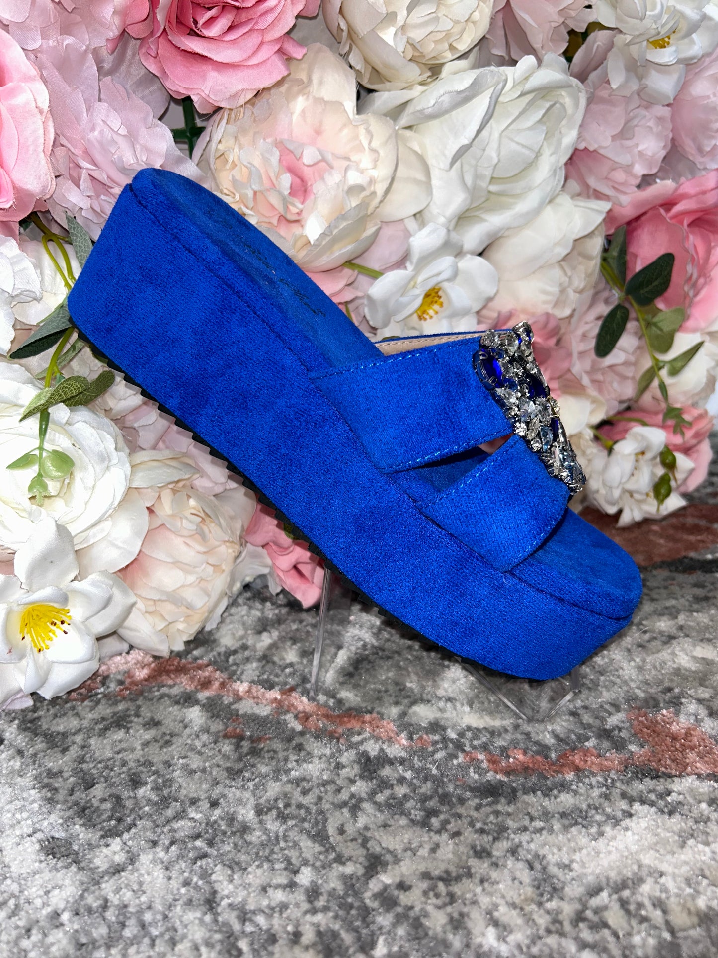 SALE- Suede Diamanté Buckle Wedges