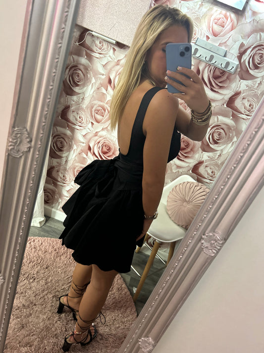 Tie Bow Backless Skater Dress With Padded Cups