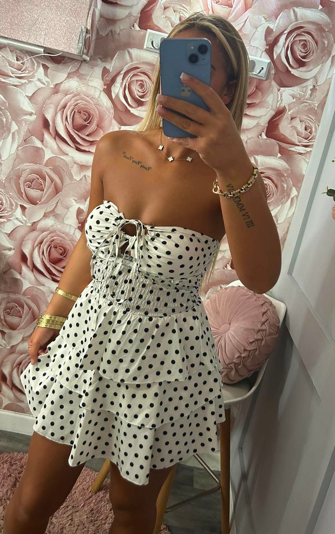 Polka Dot Padded Rara Ruffle Frill Dress