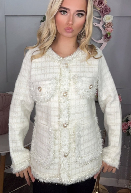 Premium Quality Tweed Sparkle Glimmer Cardigan with Pearl Buttons