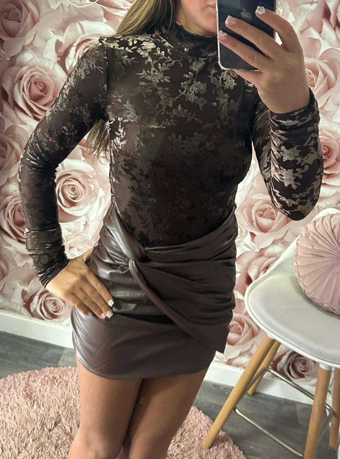 PU Twist Knot Ruched Mini Skirt