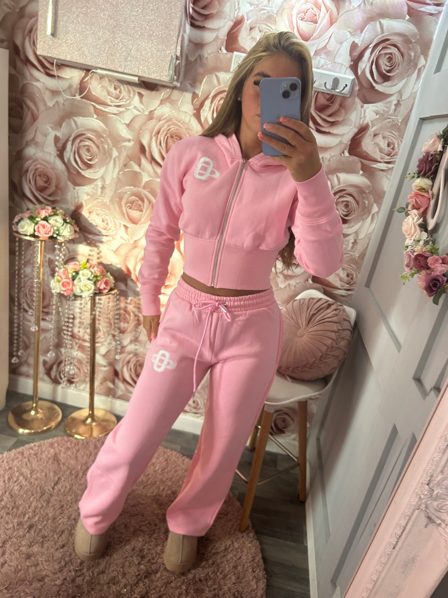 Swirl Embroidered Corset Style Compression Fleece Lined Loungewear Set