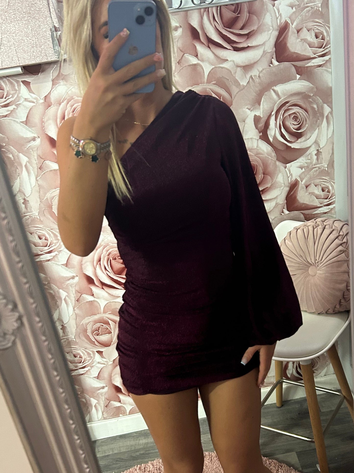 Lurex Glimmer Off The Shoulder Ruched Mini Dress