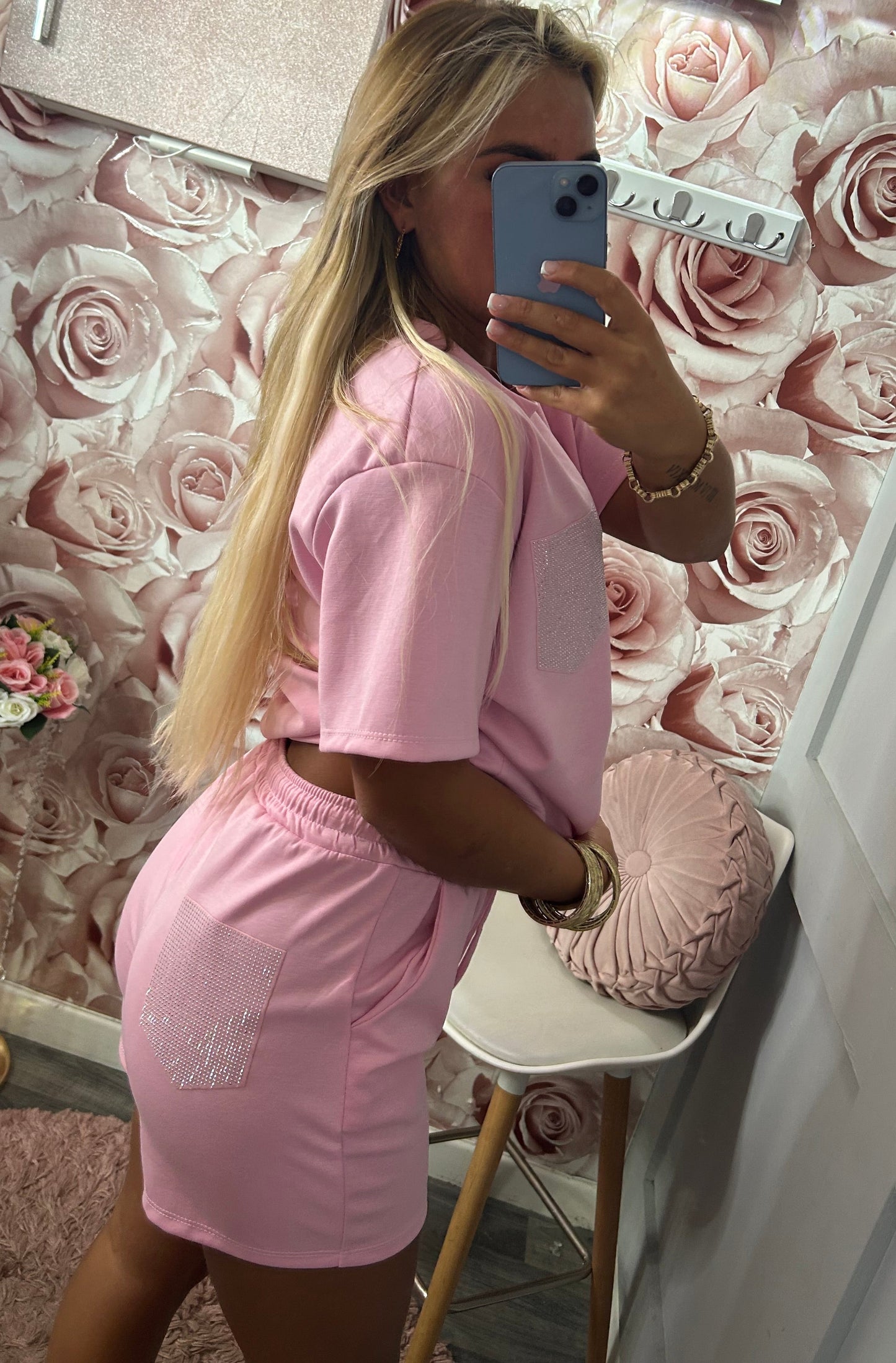 Diamanté Pocket Tshirt & Shorts Co-Ord Set