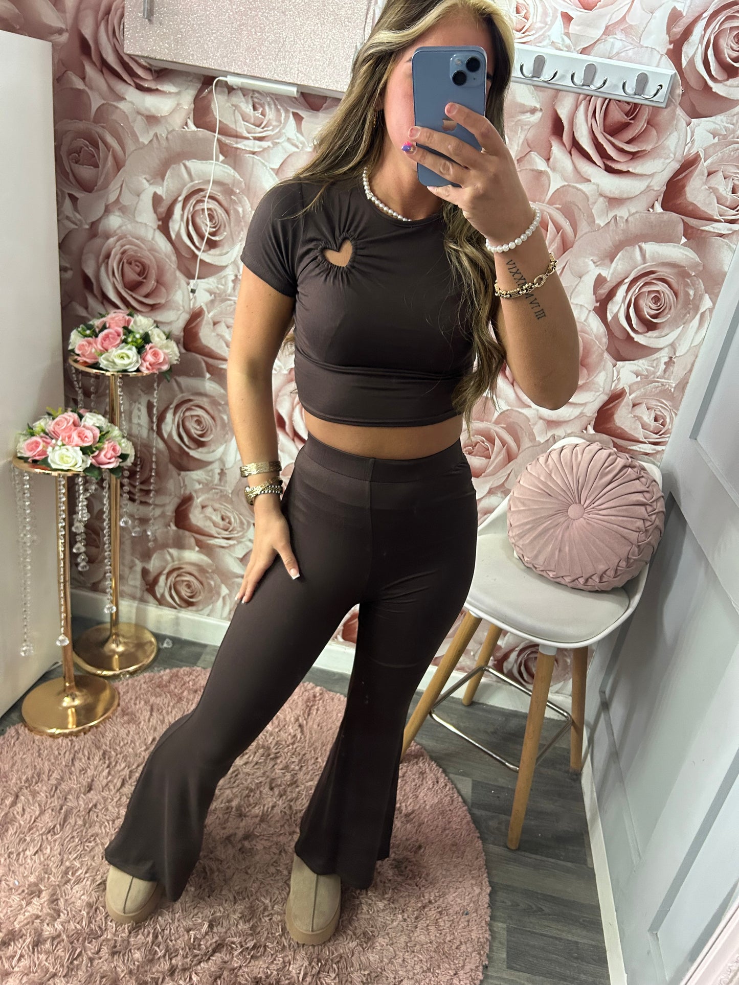 Cut Out Heart Crop & Flares Co-Ord Set