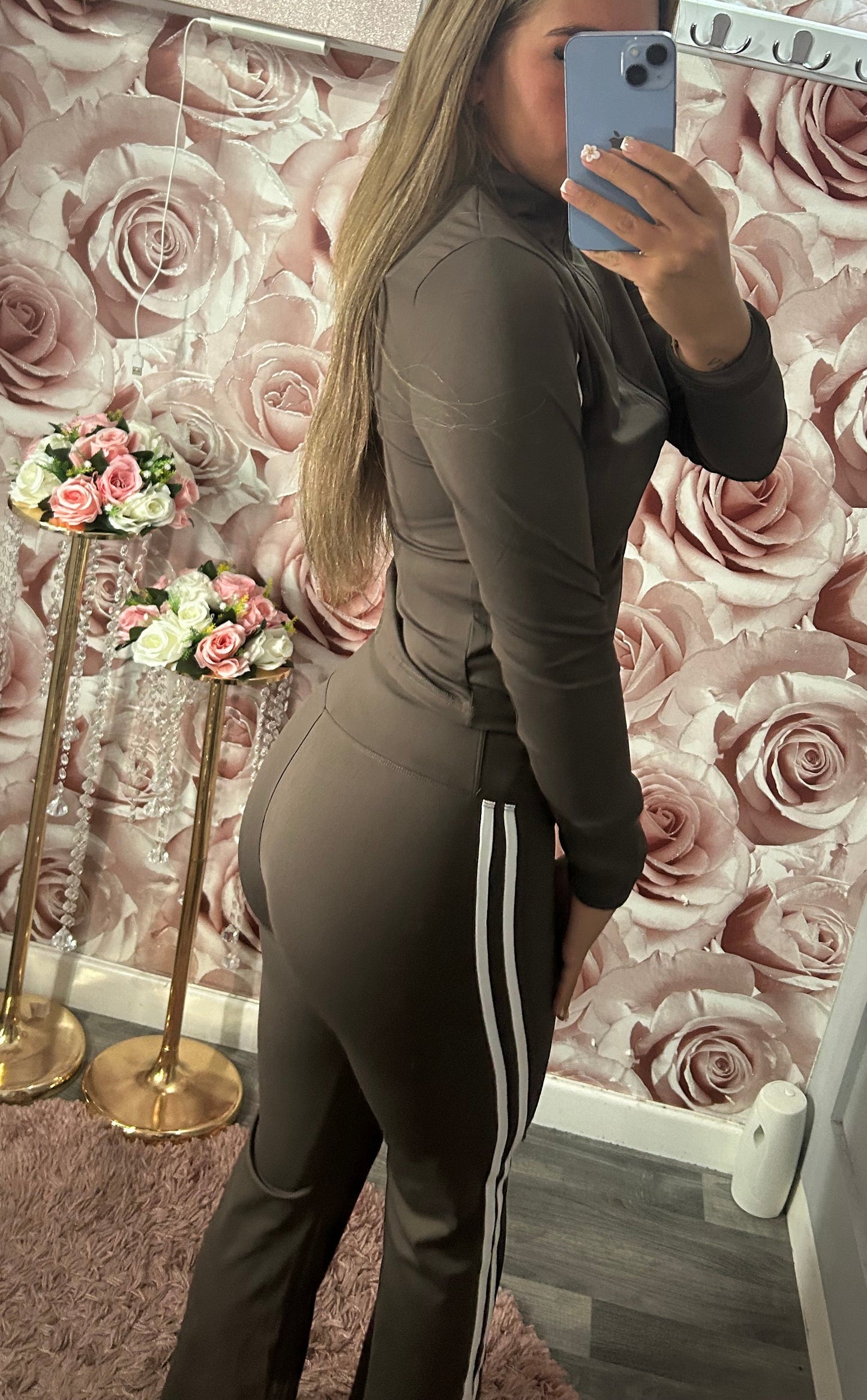 Zip Up Energy Contrast Stripe Yoga Activewear Set
