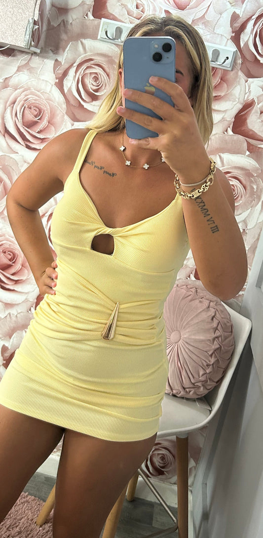 Gold Buckle Ruched Cross Over Dress