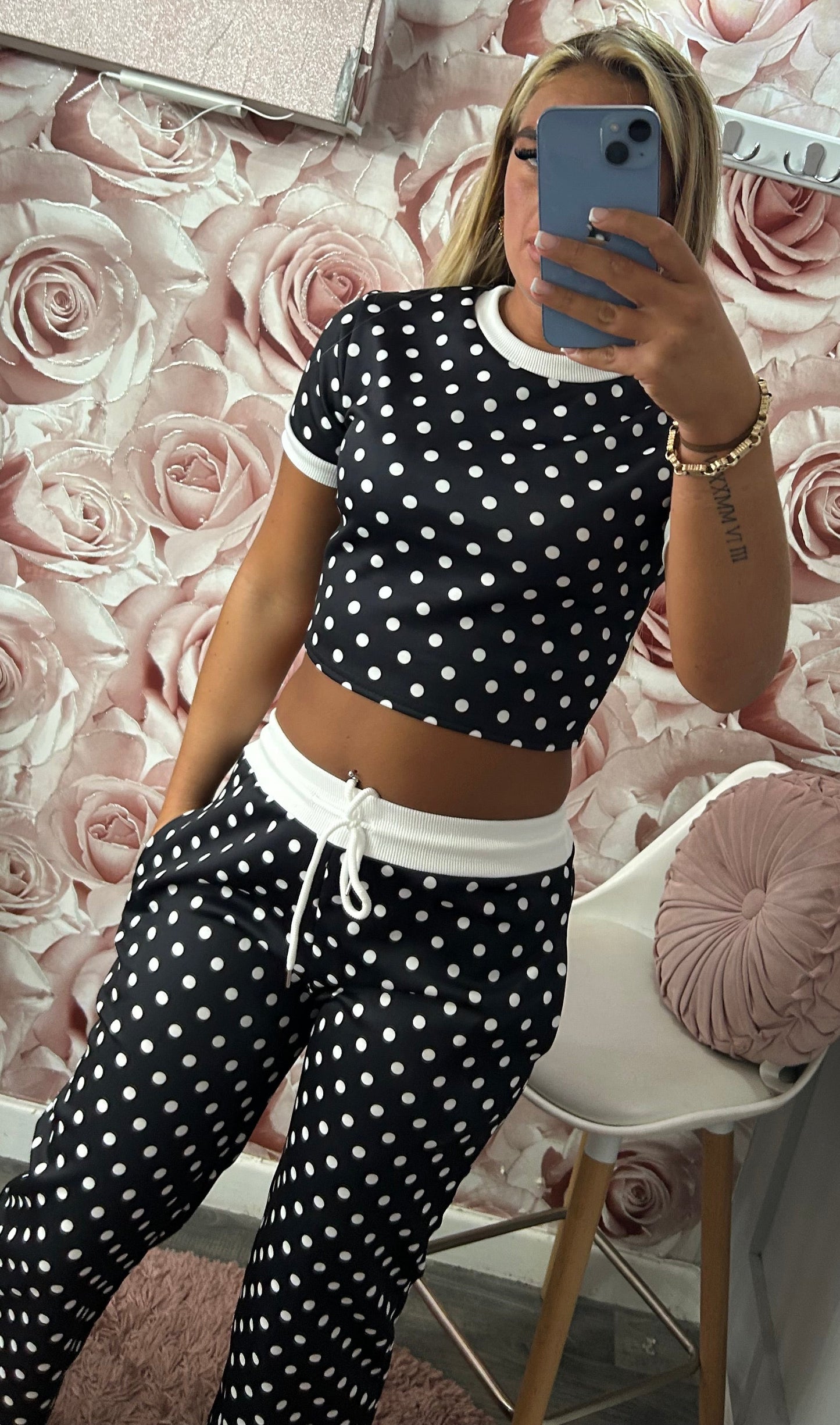 Polka Dot Contrast Loungewear Co-Ord Set