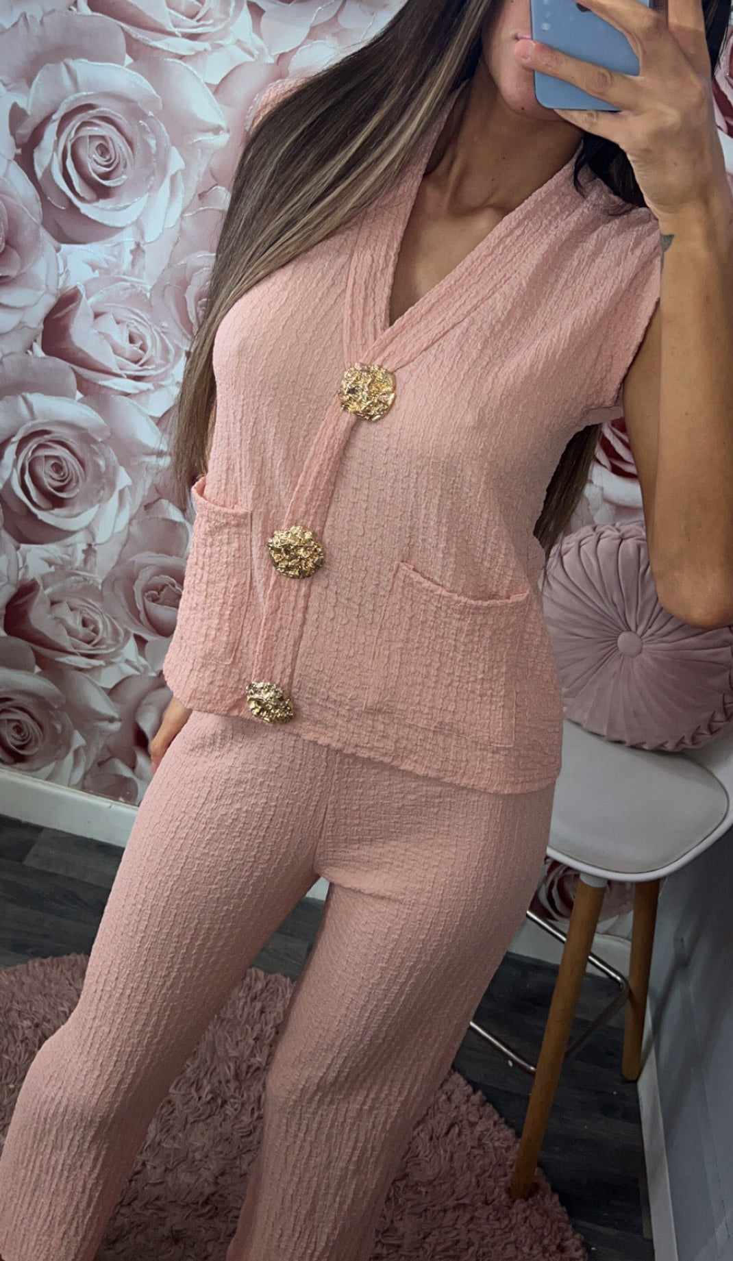 Gold Button Cheesecloth Co-Ord Set