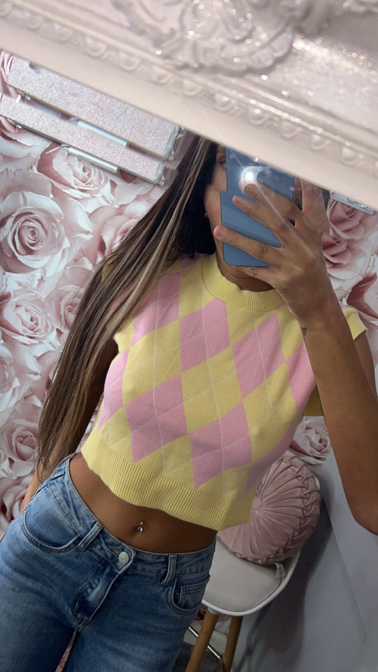 Diamond Pattern Knitted Crop Top