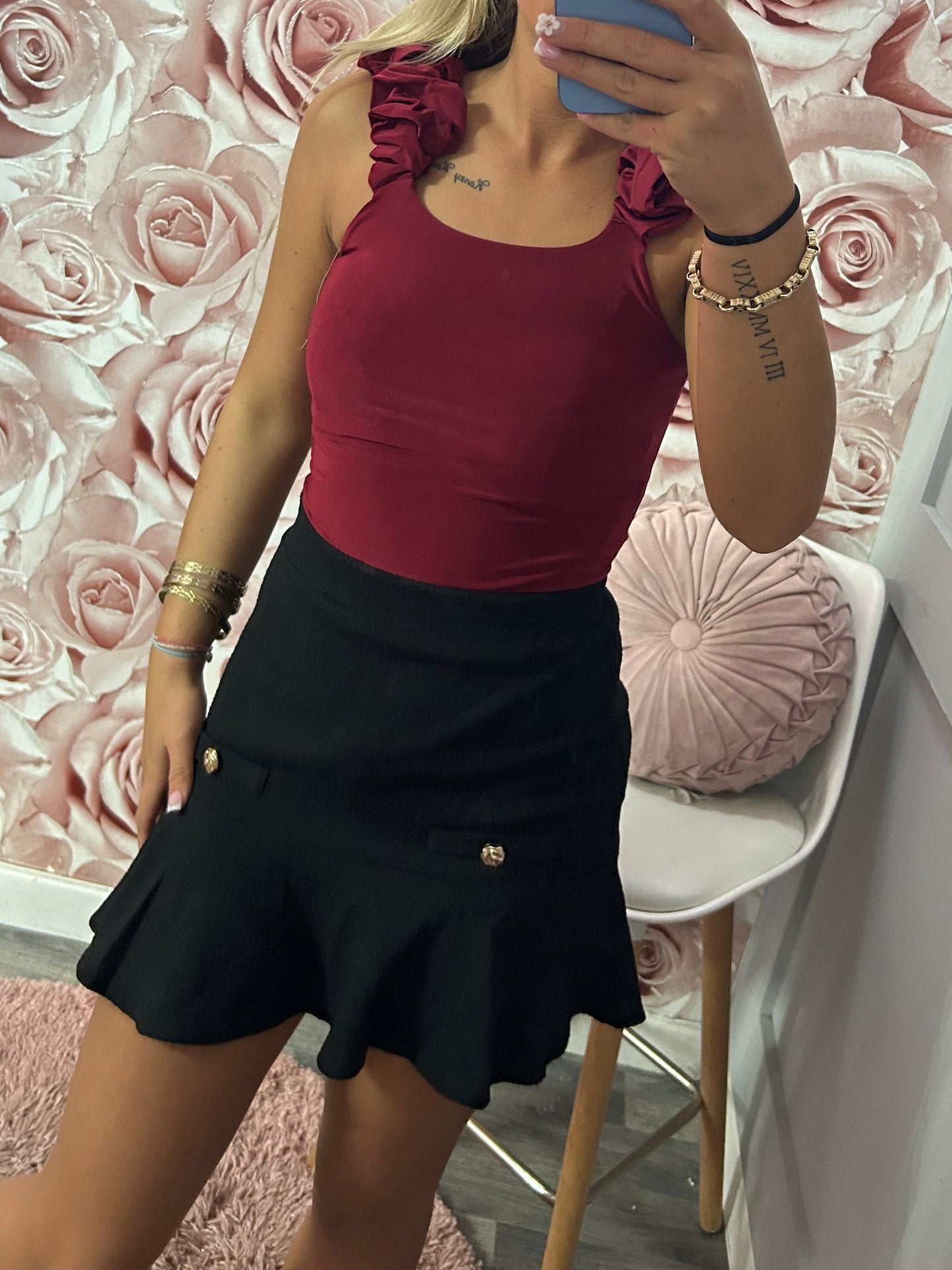 Ruffle Shoulder Double Lined Bodysuit