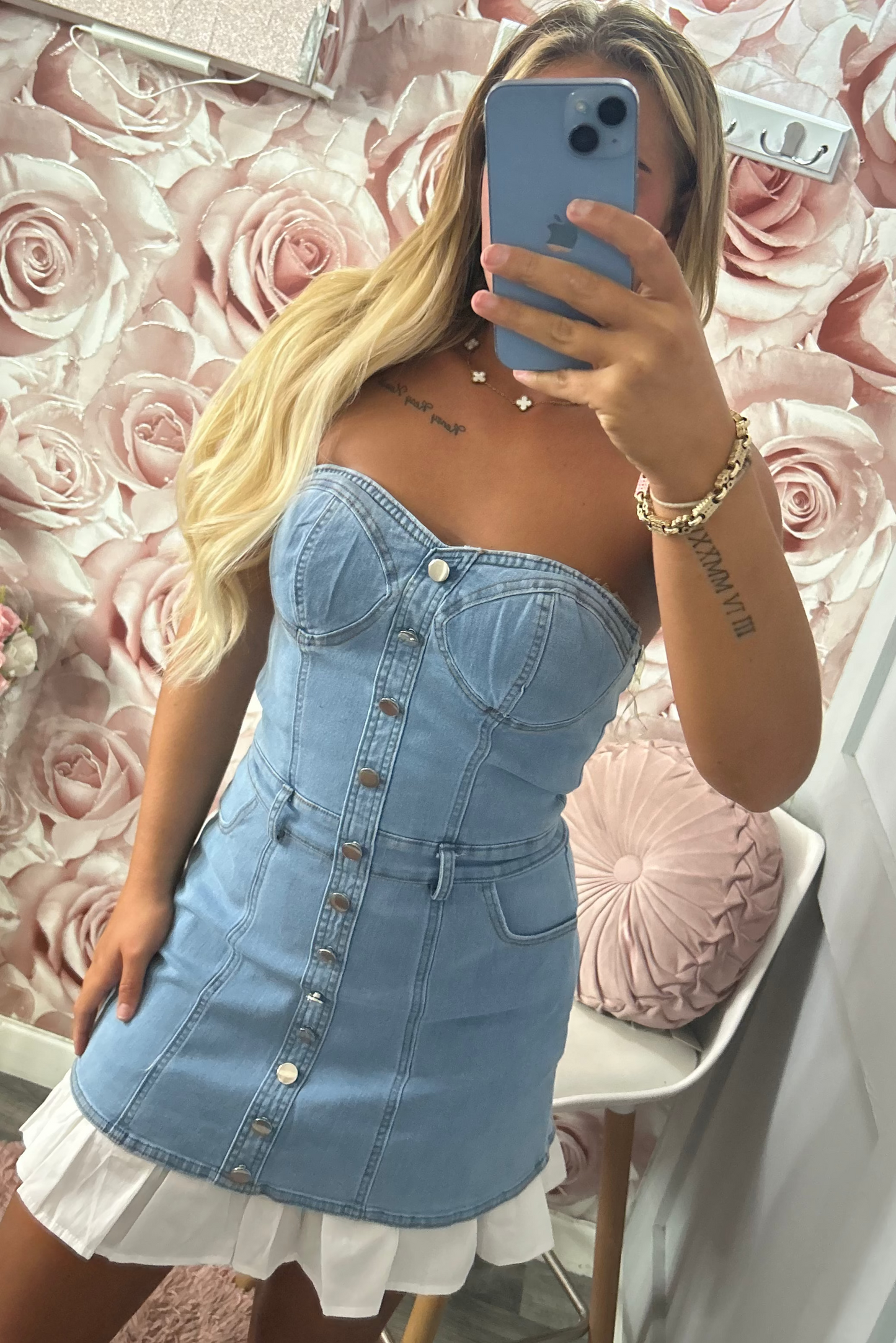 Denim padded frill bottom dress
