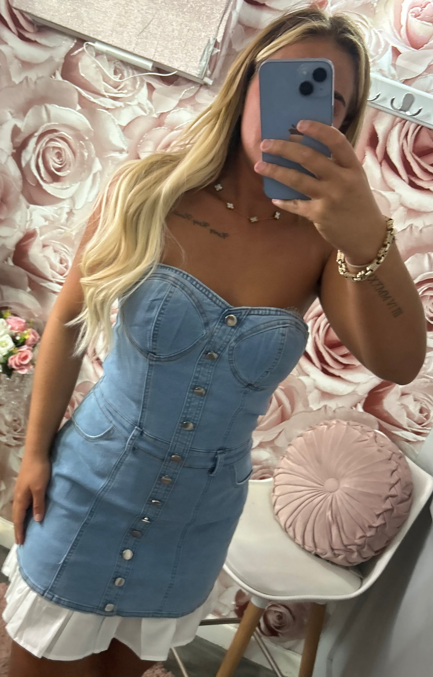 Denim padded frill bottom dress