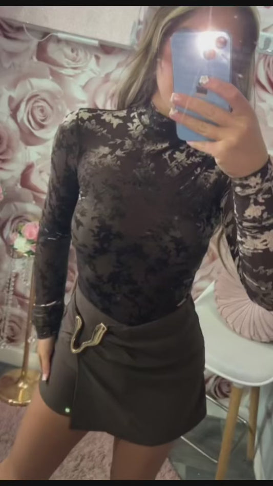 Floral Velvet Patterned Mesh Bodysuit